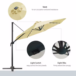 Outsunny 3(m) Cantilever Parasol Patio Sun Umbrella w/ Base Solar Lights Beige - Additional view 5