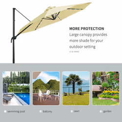 Outsunny 3(m) Cantilever Parasol Patio Sun Umbrella w/ Base Solar Lights Beige - Additional view 6