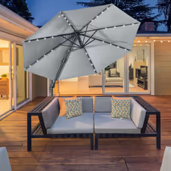 Outsunny 3(m) Cantilever Parasol Patio Sun Umbrella w/ Base Solar Lights Grey