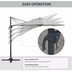Outsunny 3(m) Cantilever Parasol Patio Sun Umbrella w/ Base Solar Lights Grey