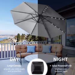 Outsunny 3(m) Cantilever Parasol Patio Sun Umbrella w/ Base Solar Lights Grey - Additional view 4