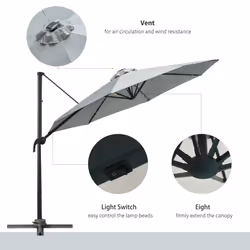 Outsunny 3(m) Cantilever Parasol Patio Sun Umbrella w/ Base Solar Lights Grey - Additional view 5