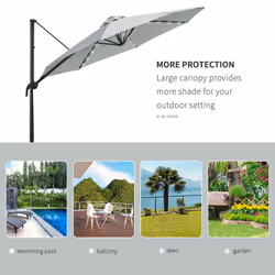 Outsunny 3(m) Cantilever Parasol Patio Sun Umbrella w/ Base Solar Lights Grey - Additional view 6