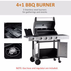 Outsunny Deluxe Gas Barbecue Grill 4+1 Burner Garden BBQ w/ Large Cooking Area
