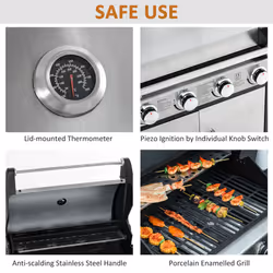 Outsunny Deluxe Gas Barbecue Grill 4+1 Burner Garden BBQ w/ Large Cooking Area - Additional view 4