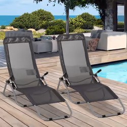 Outsunny Set of 2 Outdoor Recliner Portable Lounge Chairs Adjustable Backrest