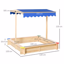 Outsunny Kids Wooden Cabana Sandbox Children Outdoor Playset w/ Bench Canopy
