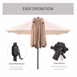 Outsunny 4.4m Double-Sided Sun Umbrella Patio Parasol Solar Lights Khaki