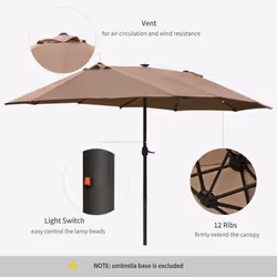 Outsunny 4.4m Double-Sided Sun Umbrella Patio Parasol Solar Lights Khaki