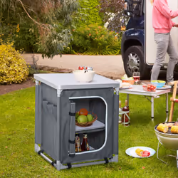 Outsunny Outdoor 2-shelf Camping Cupboard Kitchen Station Cook Table Aluminum