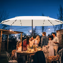 Outsunny 4.4m Double-Sided Sun Umbrella Patio Parasol Solar Lights Cream White