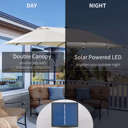 Outsunny 4.4m Double-Sided Sun Umbrella Patio Parasol Solar Lights Cream White