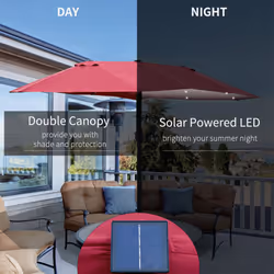 Outsunny 4.4m Double-Sided Sun Umbrella Patio Parasol Solar Lights Wine Red
