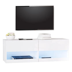 HOMCOM Wall Mount TV Stand W/ LED Lights Media Storage W/ Cable Hole
