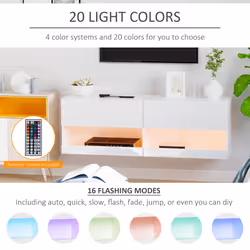 HOMCOM Wall Mount TV Stand W/ LED Lights Media Storage W/ Cable Hole