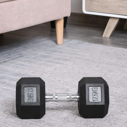 HOMCOM 17.5KG Single Rubber Hex Dumbbell Portable Hand Weights Home Gym