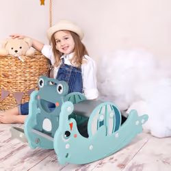 HOMCOM 3-in-1 Baby Rocking Horse Portable Slide Basketball Hoop, Age 1.5-3
