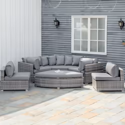 Outsunny 6 PCs Outdoor Rattan Sofa Set Half Round Conversation Set w/ Cushions