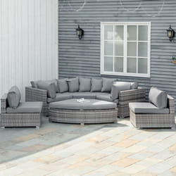 Outsunny 6 PCs Outdoor Rattan Sofa Set Half Round Conversation Set w/ Cushions