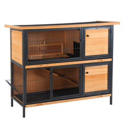 PawHut 2-Story Wooden Metal Rabbit Hutch Bunny Cage w/ Ramp Feeding Trough