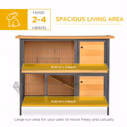 PawHut 2-Story Wooden Metal Rabbit Hutch Bunny Cage w/ Ramp Feeding Trough