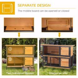 PawHut 2-Story Wooden Metal Rabbit Hutch Bunny Cage w/ Ramp Feeding Trough - Additional view 4