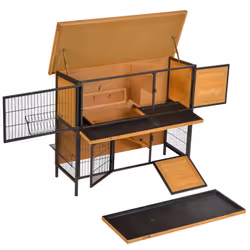 PawHut 2-Story Wooden Metal Rabbit Hutch Bunny Cage w/ Ramp Feeding Trough - Additional view 8