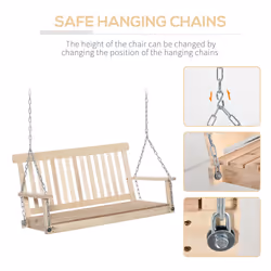 Outsunny 2 Seater Porch Wooden Swing Chair Garden Bench w/ Chains Natural