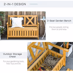 Outsunny Wood Storage Garden Bench for Patio Outdoor Seating, Yellow