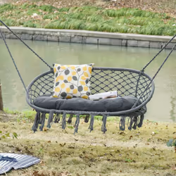 Outsunny Hanging Hammock Chair Macrame Seat for Patio Garden Yard Dark Grey