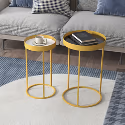 HOMCOM Nesting Coffee Tables Set of 2 Modern Gold End Tables Home Office