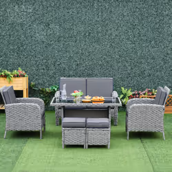 Outsunny 6 PCS All Weather PE Rattan Dining Table Sofa Furniture Set w/ Cushions