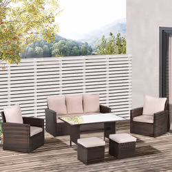 Outsunny 6 PCS Outdoor Rattan Sofa Furniture Sets with Footstool Cushions Brown