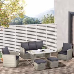 Outsunny 6 PCS Outdoor Rattan Sofa Furniture Sets with Footstool Cushions Grey