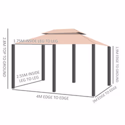 Outsunny 4 x 3(m) Outdoor Gazebo Canopy Garden Pavilion w/ LED Solar Light Khaki