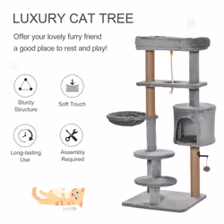 PawHut Cat Tree Climbing Kitten Activity Center 48 x 48 x 120cm Light Grey