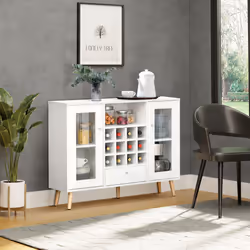 HOMCOM Sideboard Cabinet Kitchen Cupboard with Glass Doors, Drawer & Wine Rack