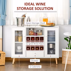 HOMCOM Sideboard Cabinet Kitchen Cupboard with Glass Doors, Drawer & Wine Rack