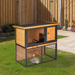 PawHut Wood-metal Rabbit Hutch Elevated Pet House Outdoor 89.5 x 45 x 81cm