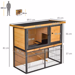 PawHut Wood-metal Rabbit Hutch Elevated Pet House Outdoor 89.5 x 45 x 81cm - Additional view 7