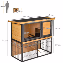PawHut Wood-metal Rabbit Hutch Elevated Pet House Outdoor 89.5 x 45 x 81cm - Additional view 9