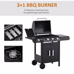 Outsunny Deluxe Gas Barbecue Grill 3+1 Burner Garden BBQ w/ Large Cooking Area