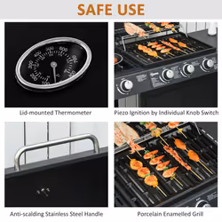 Outsunny Deluxe Gas Barbecue Grill 3+1 Burner Garden BBQ w/ Large Cooking Area - Additional view 4