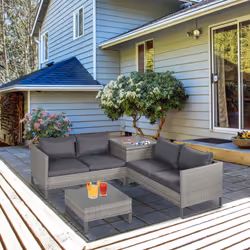 Outsunny 4 PCs Rattan Wicker Sofa Set Conservatory Furniture w/ Side Storage Box