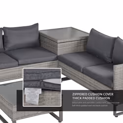 Outsunny 4 PCs Rattan Wicker Sofa Set Conservatory Furniture w/ Side Storage Box