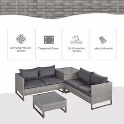 Outsunny 4 PCs Rattan Wicker Sofa Set Conservatory Furniture w/ Side Storage Box