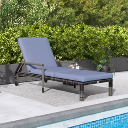 Outsunny Rattan Wicker Chaise Sun Lounger Garden w/ Adjustable Backrest & Wheels