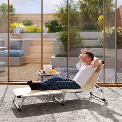 Outsunny Folding Outdoor Reclining Sun Lounger Chair Aluminium Frame Khaki