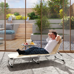 Outsunny Folding Outdoor Reclining Sun Lounger Chair Aluminium Frame Khaki