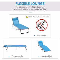 Outsunny Folding Outdoor Reclining Sun Lounger Chair Aluminium Frame Blue